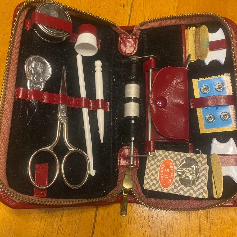 Vintage  Mid-Century German Zippered Travel Sewing Kit Travel Set